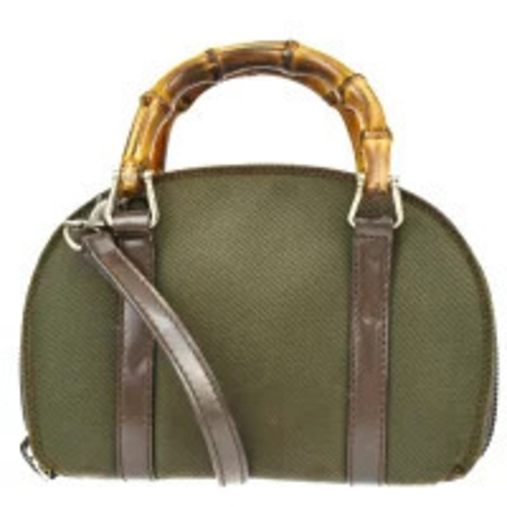 Gucci Bamboo Handbag Shoulder Bag Pouch Clutch Wallet Khaki Green Leather